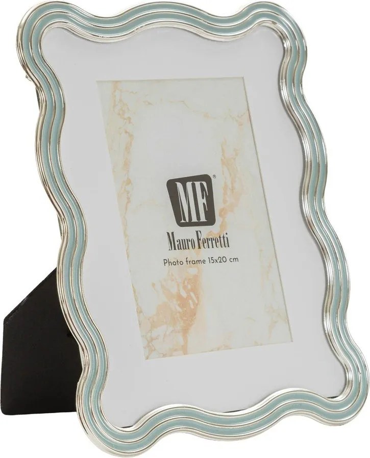 Cornice azzurra/argentata in metallo/in vetro verticale con sostegno 17,5x22,5 cm Elizabeth – Mauro Ferretti