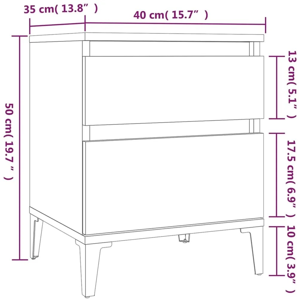 Comodino 2 pz Grigio Sonoma 40x35x50 cm