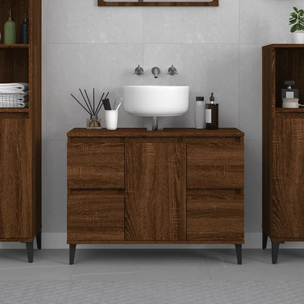 Mobile Lavabo Rovere Marrone 80x33x60 Cm İn Legno Multistrato /