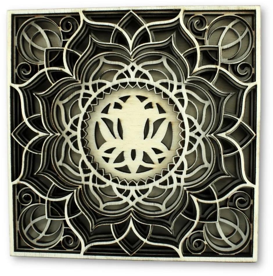 Quadro mandala a fiore di loto in legno - Grande