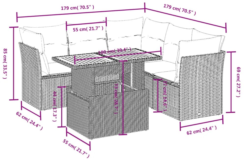 Set divani da giardino 5 pz con cuscini in polyrattan nero