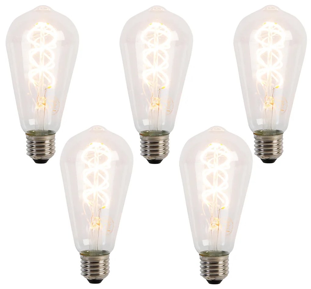 Set di 5 Lampadine LED a filamento a spirale E27 ST64 5W 400 lm 2200K