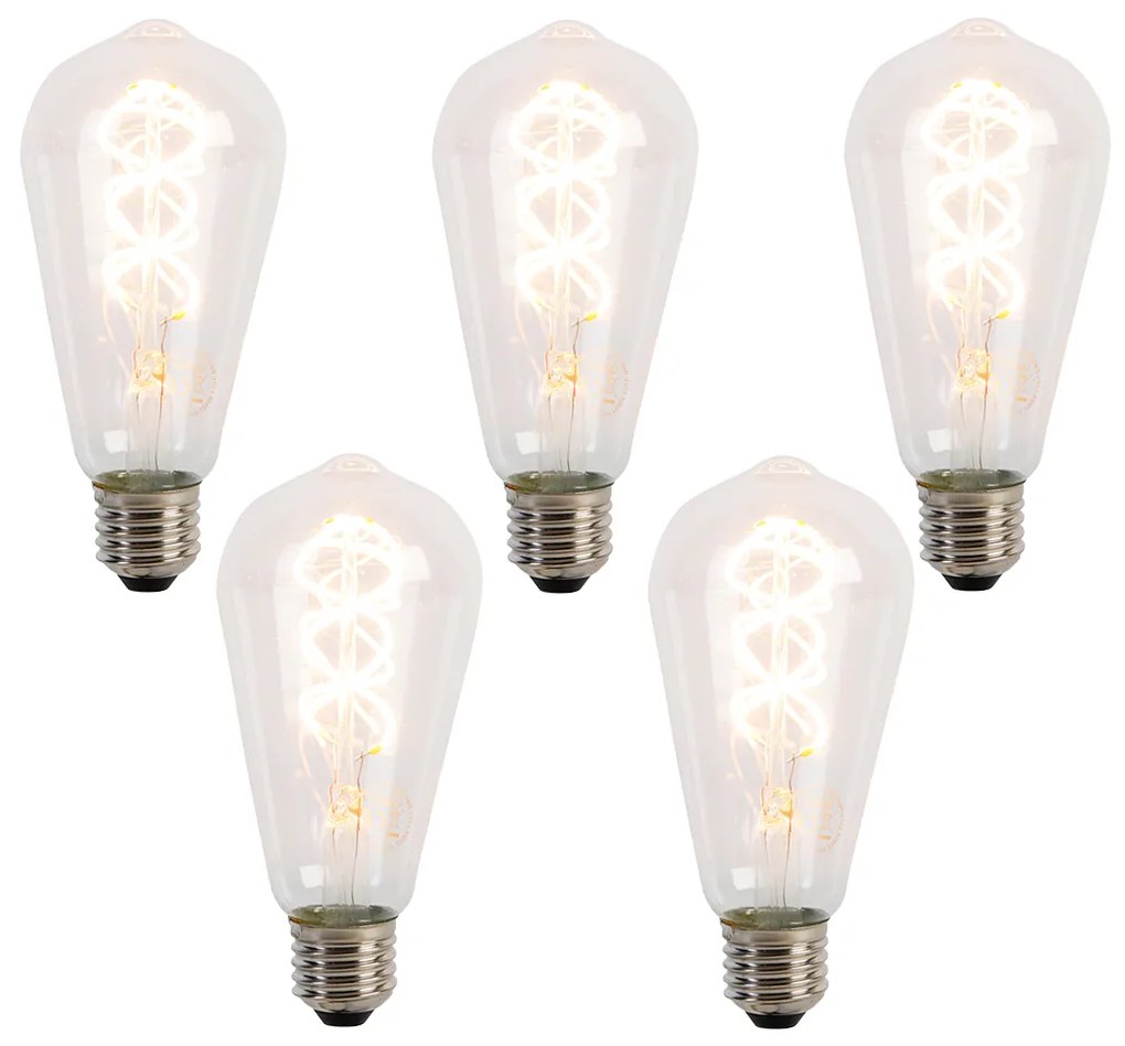 Set di 5 Lampadine LED E27 a Filamento Spirale ST64 5W 400 lm 2200K