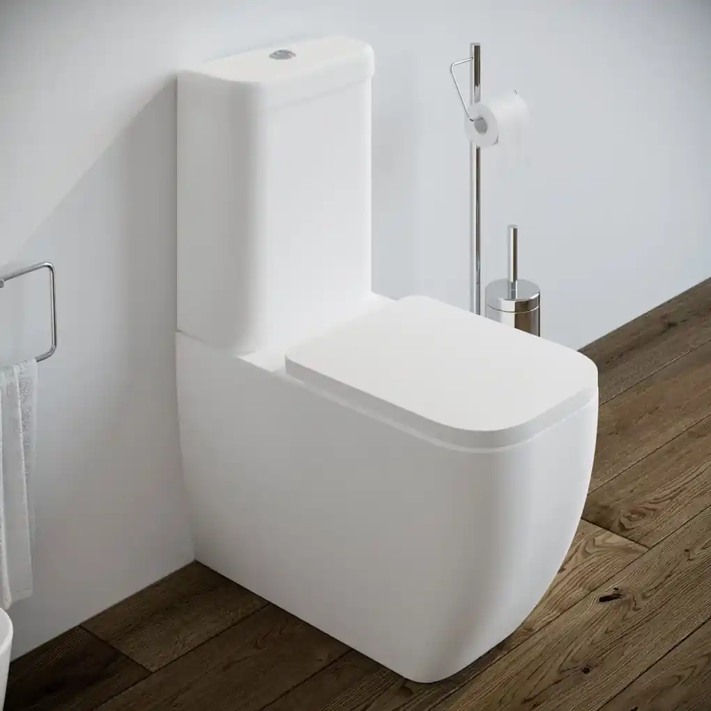 Sanitari bagno Bidet e Vaso WC a terra filomuro RIMLESS in ceramica con  sedile coprivaso softclose Fast