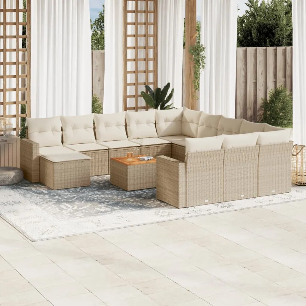 Set Divano da Giardino 13 pz con Cuscini Beige in Polyrattan