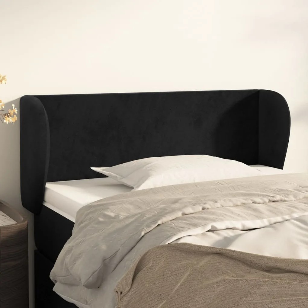 Testiera Ad Orecchio Nera 103x23x78/88 Cm İn Velluto /