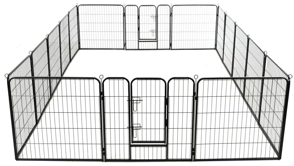 Box per Cani con 16 Pannelli in Acciaio 80x80 cm Nero