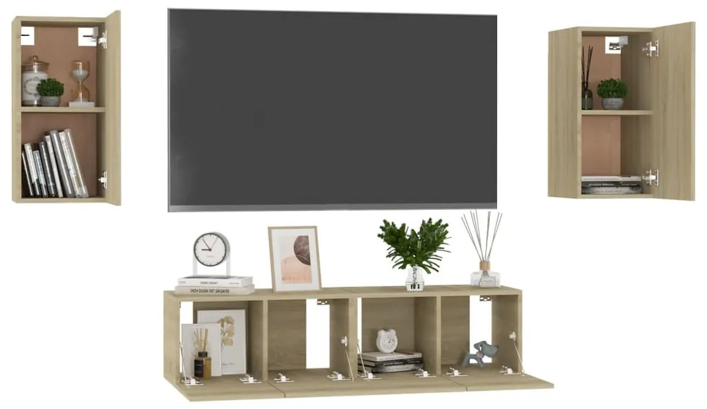 Set mobili tv 4 pz rovere sonoma in truciolato