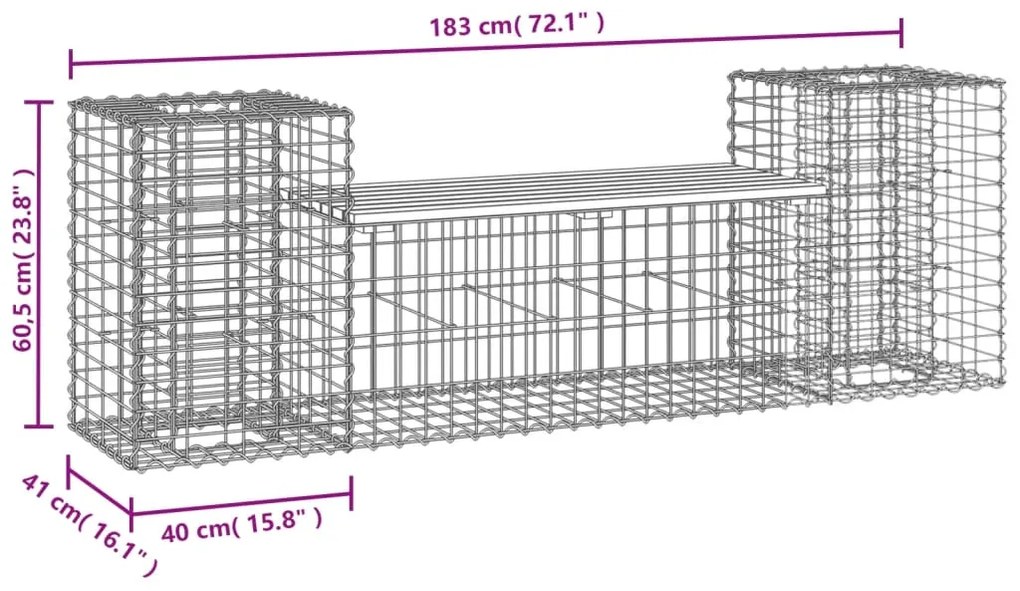 Panca da Giardino Design Gabbione 183x41x60,5cm Pino Impregnato