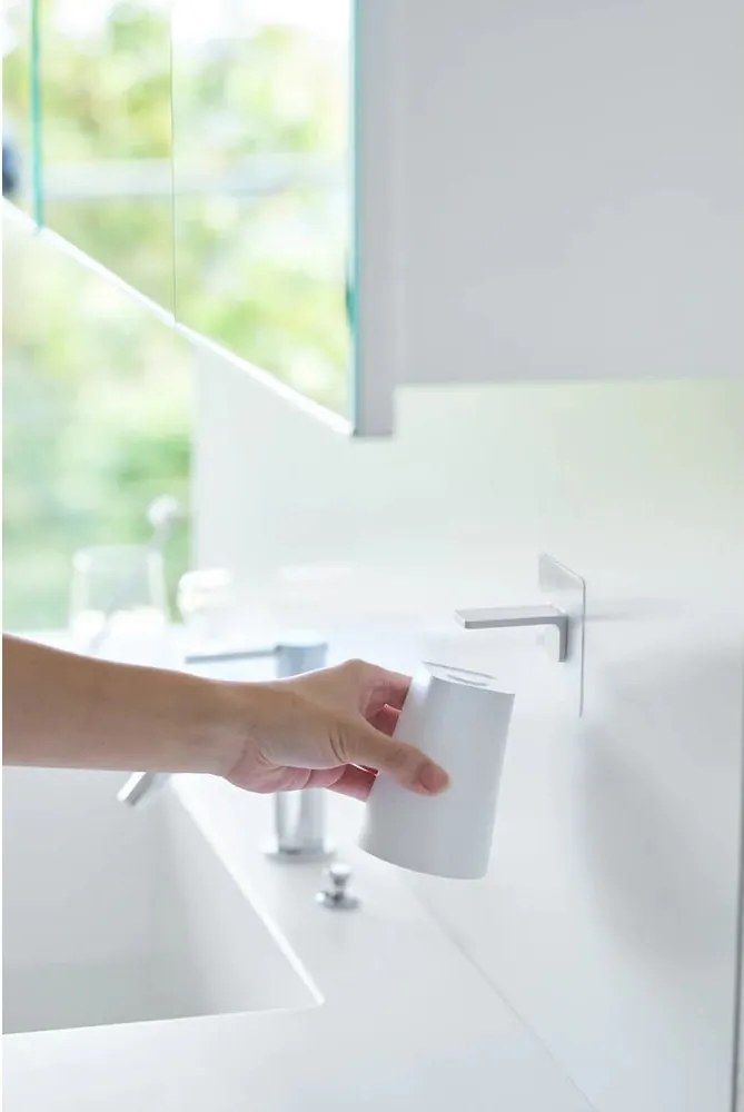 Porta dispenser per sapone bianco autoportante in plastica con tazza Film Hook - YAMAZAKI