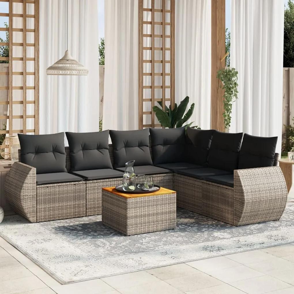 Set divani da giardino 7 pz con cuscini grigio in polyrattan