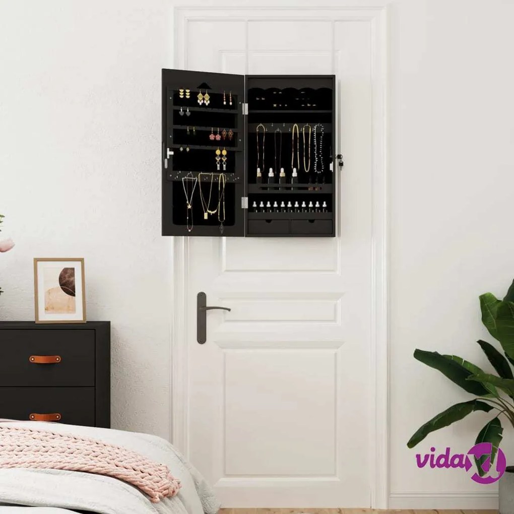 vidaXL Armadio Portagioie con Specchio a Muro Nero 37,5x10x67 cm