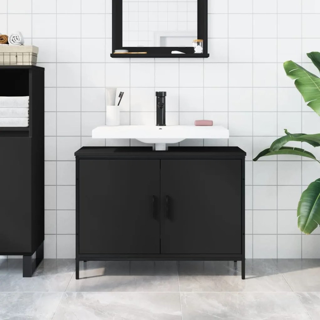 Mobile lavabo bagno nero 80x30x60 cm in legno multistrato