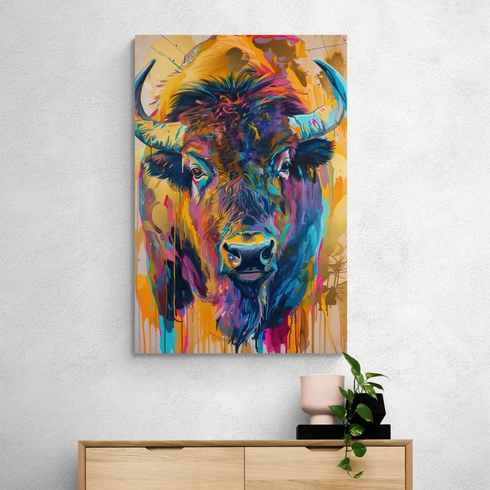 Quadro su tela – Bufalo con imitazione di pittura