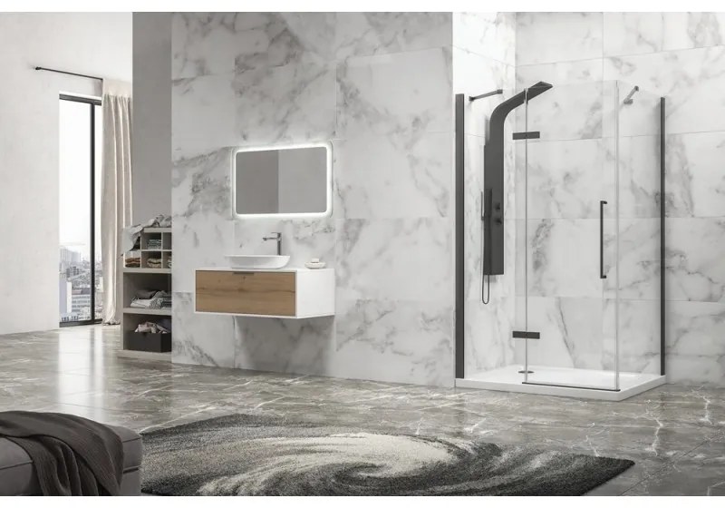Kamalu - Box doccia 90x90 telaio gun metal porta battente laterale fisso 90cm | KT5000GM