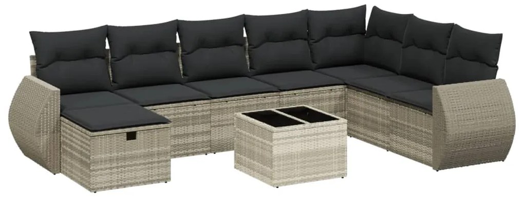 Set divano da giardino 8pz con cuscini grigio chiaro polyrattan