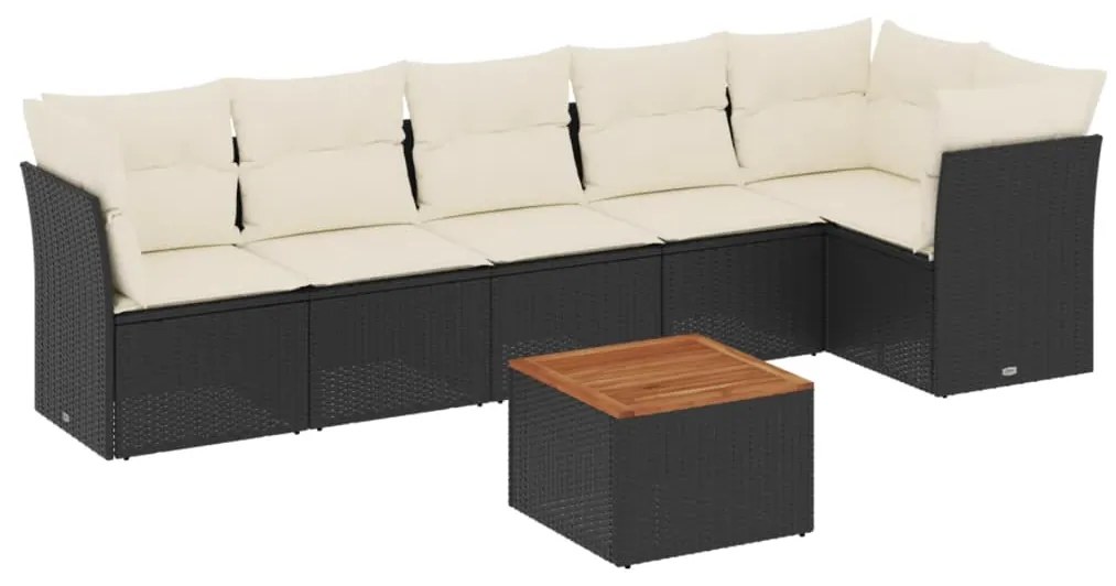 Set divani da giardino con cuscini 7pz nero polyrattan