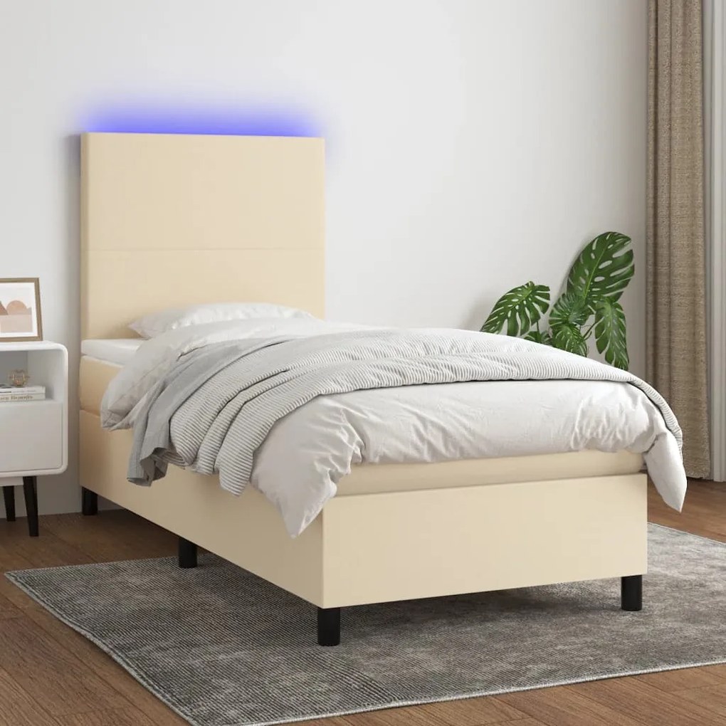 Letto A Molle Con Materasso E Led Crema 100x200cm İn Tessuto /