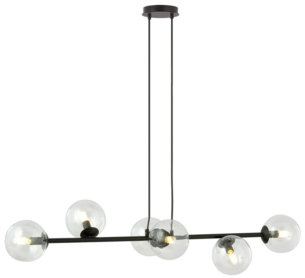 Lampadario a Sospensione in Acciaio e Vetro ROSSI 6 Nero 6xE14