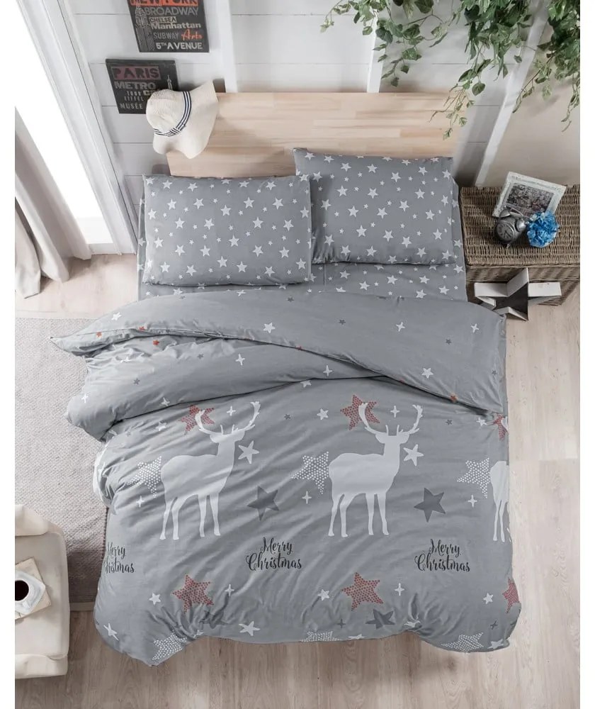 Biancheria da letto matrimoniale in cotone grigio Renforcé 200x200 cm Merry - Mijolnir