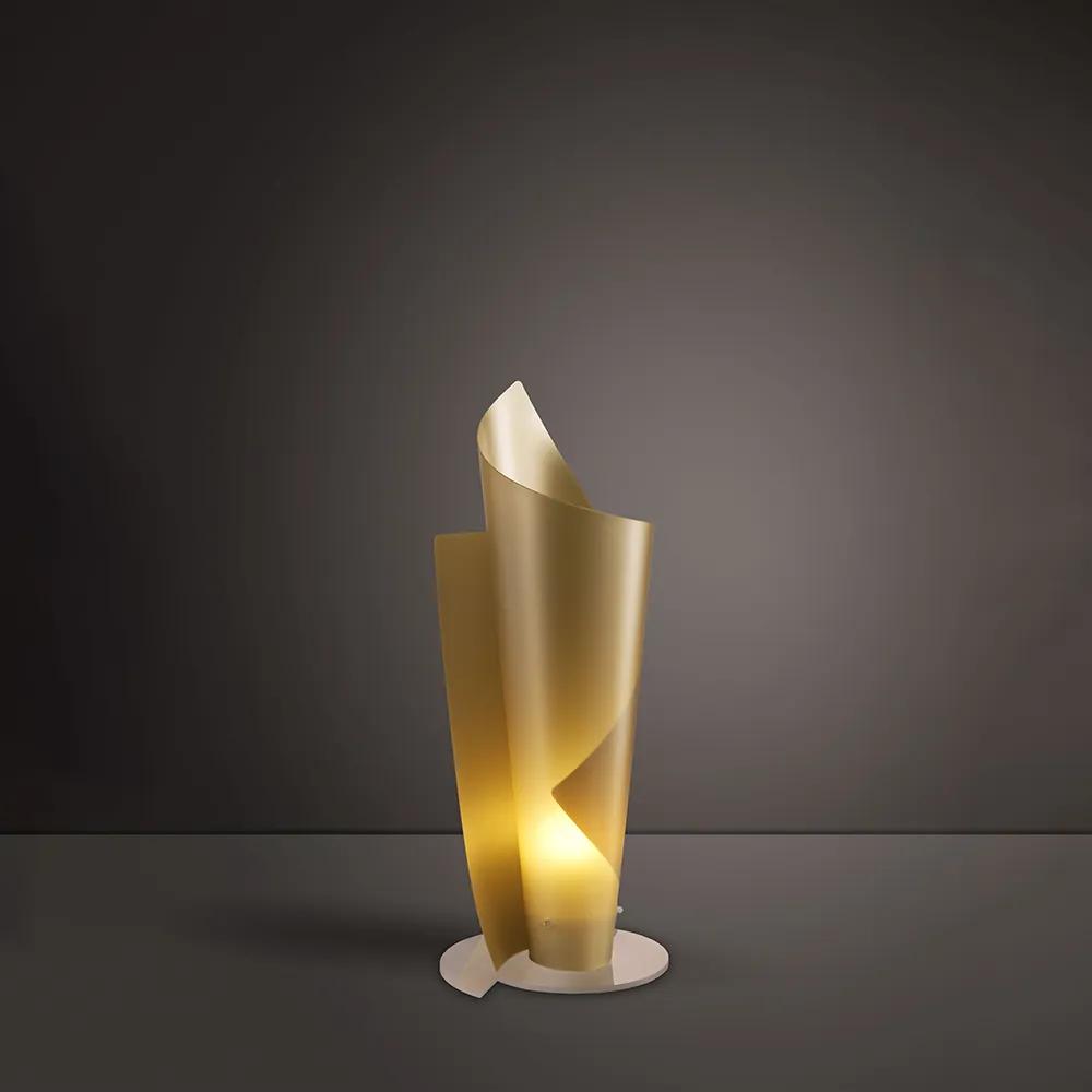 Lampada Da Tavolo Moderna A 1 Luce Vela In Polilux Oro H50 Made In Italy