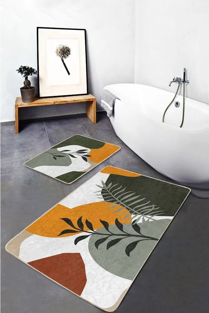 Set di tappetini per il bagno in velluto verdi 2 pz 60x100 cm Illustrated Autumn – Mila Home