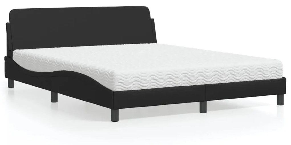 Letto Con Materasso Nero 160x200 Cm İn Similpelle /