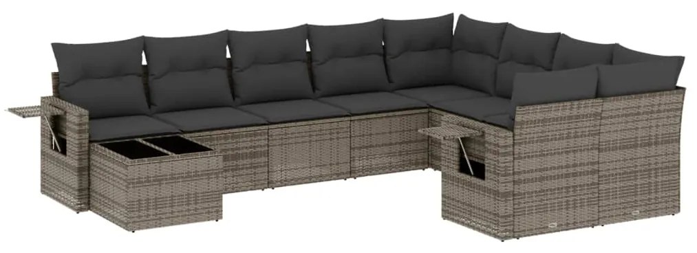 Set Divano da Giardino 10 pz con Cuscini Grigio in Polyrattan