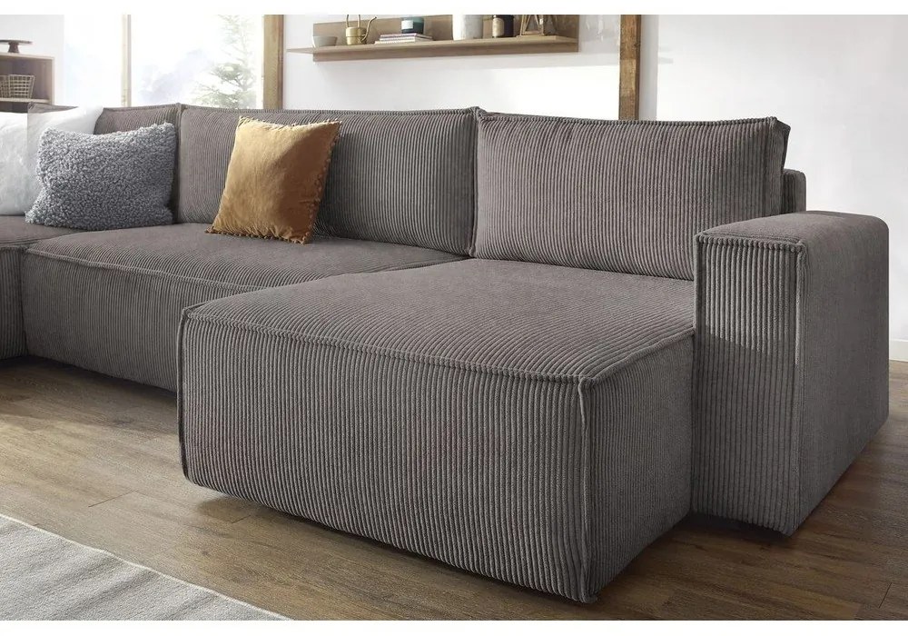 Divano letto angolare a "U" in velluto a coste grigio scuro Nihad - Bobochic Paris