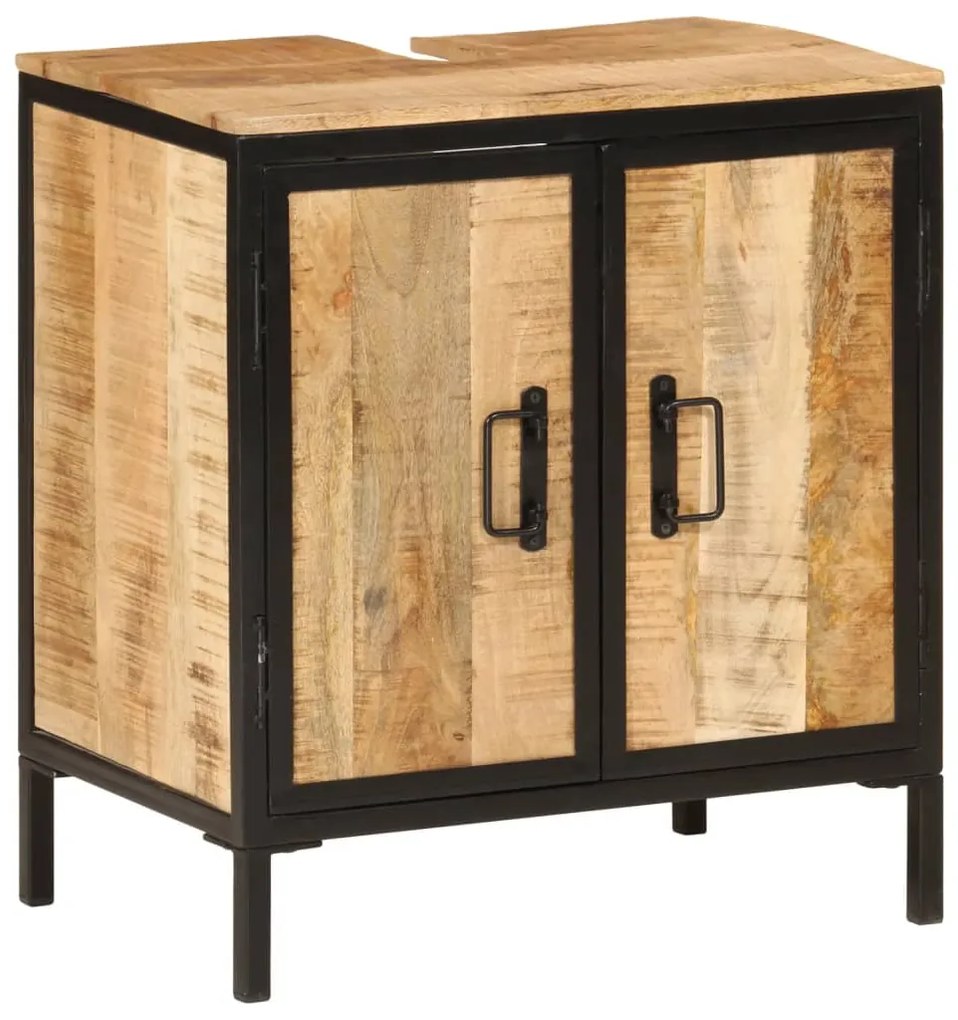 Mobile Lavabo Da Bagno 55x35x60 Cm Legno Massello Mango E Ferro /
