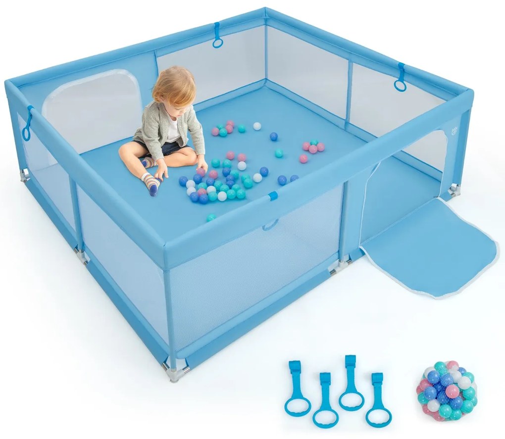 Costway Recinto da gioco per bambini con rete traspirante maniglie palline oceaniche, Parco giochi 200x180x68cm 3 Colori