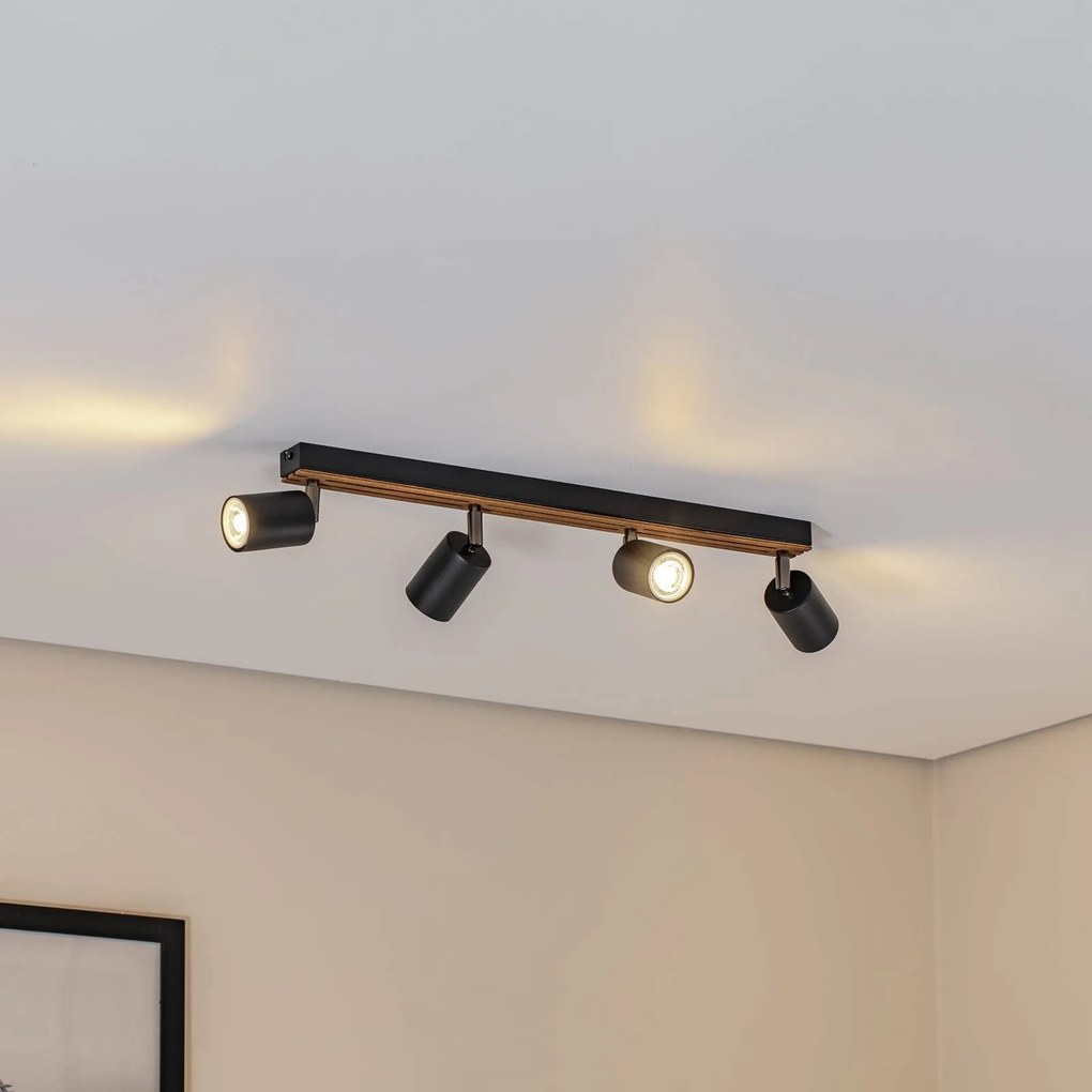 Envostar Tino Faretto da soffitto a 4 luci nero/legno