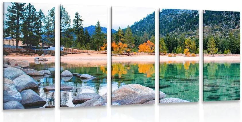 Quadri 5 pezzi – Lago in una natura splendida