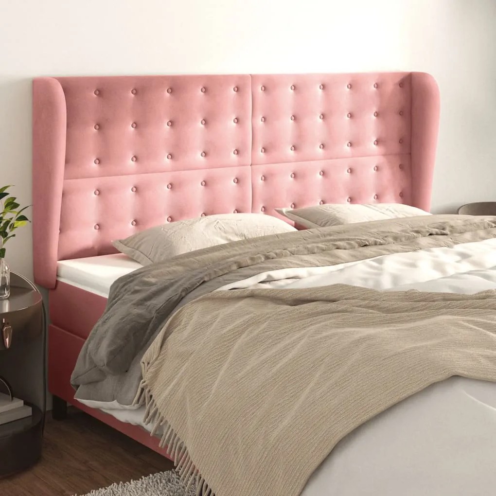 Testiera Ad Orecchio Rosa 163x23x118/128 Cm İn Velluto /