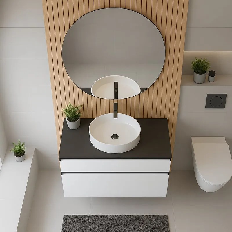Mobile da bagno sospeso sotto lavabo L 79.5 x H 60 x P 45.5 cm bianco opaco, 2 cassetti Fusion