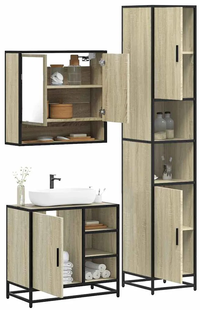 Set Mobili Da Bagno 3 Pz Rovere Sonoma İn Legno Multistrato /
