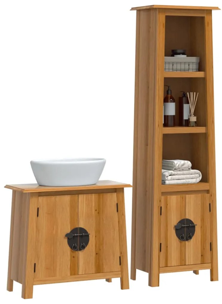 Set mobili da bagno 2 pz in legno massello di pino