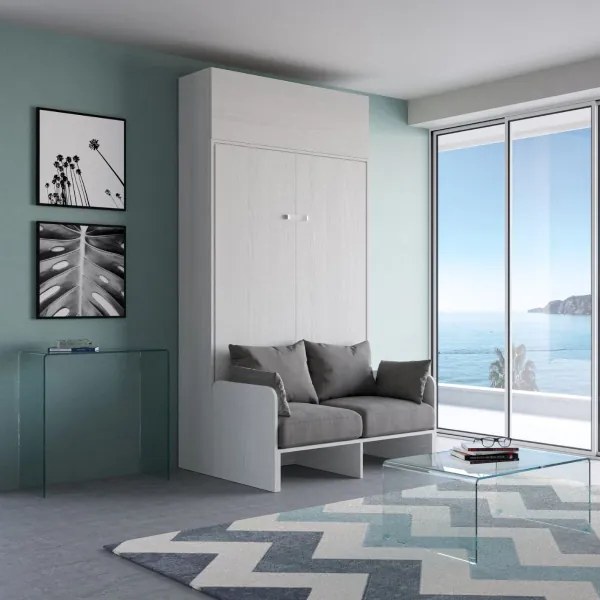 Letto scomparsa verticale francese 140 cm con pensile Bianco KENTARO SOFŔ