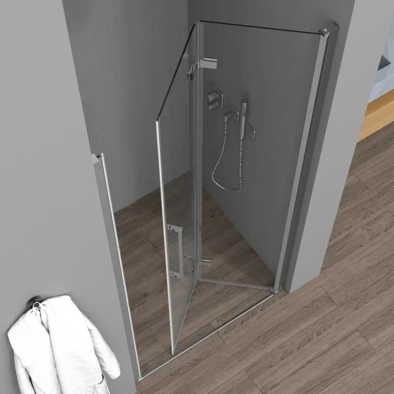 Porta doccia a soffietto per nicchia 85cm in vetro temperato trasparente con profili cromo Neos