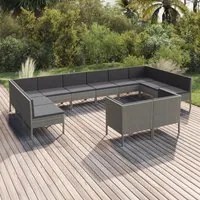 Set Divani da Giardino 12 pz con Cuscini in Polyrattan Grigio 3094626