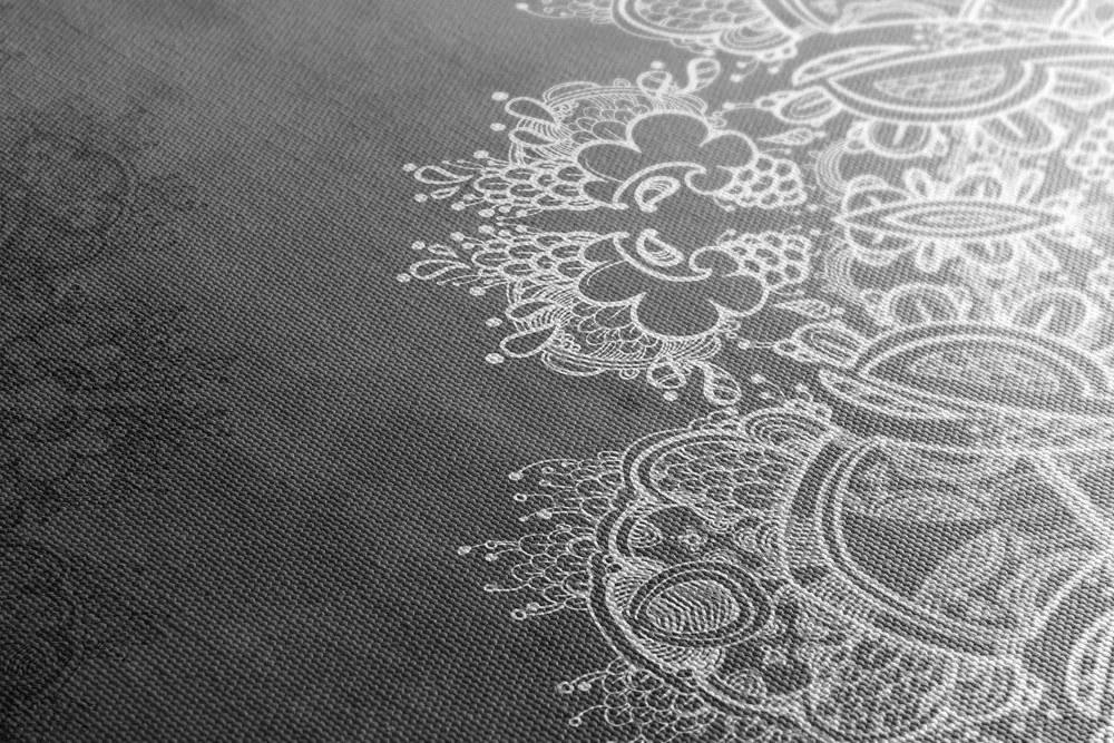 Stampa su tela – Elementi di Mandala floreale in bianco e nero
