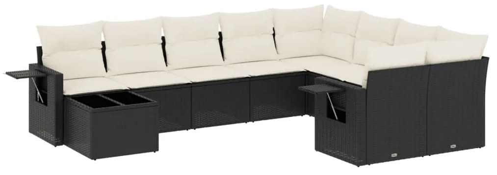 Set Divani da Giardino 10pz con Cuscini in Polyrattan Nero