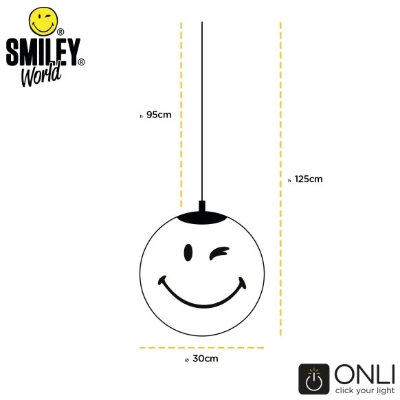 ONLI - Lampadario per cameretta a sospensione SMILEY 1xE27/15W/230V giallo