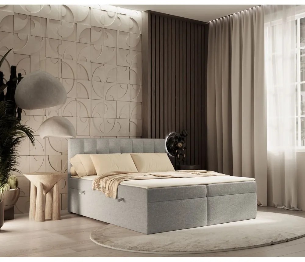 Letto boxspring grigio chiaro con contenitore 180x200 cm Novento - Maison de Rêve