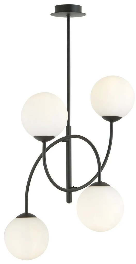 Plafoniera Moderna Utu 4 Luci In Acciaio Nero E Vetro Bianco