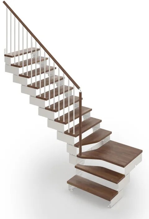 Scala a rampa ¼ di giro Gala IRIS, larghezza 60 cm, struttura in acciaio bianco, gradini in legno faggio, colore noce