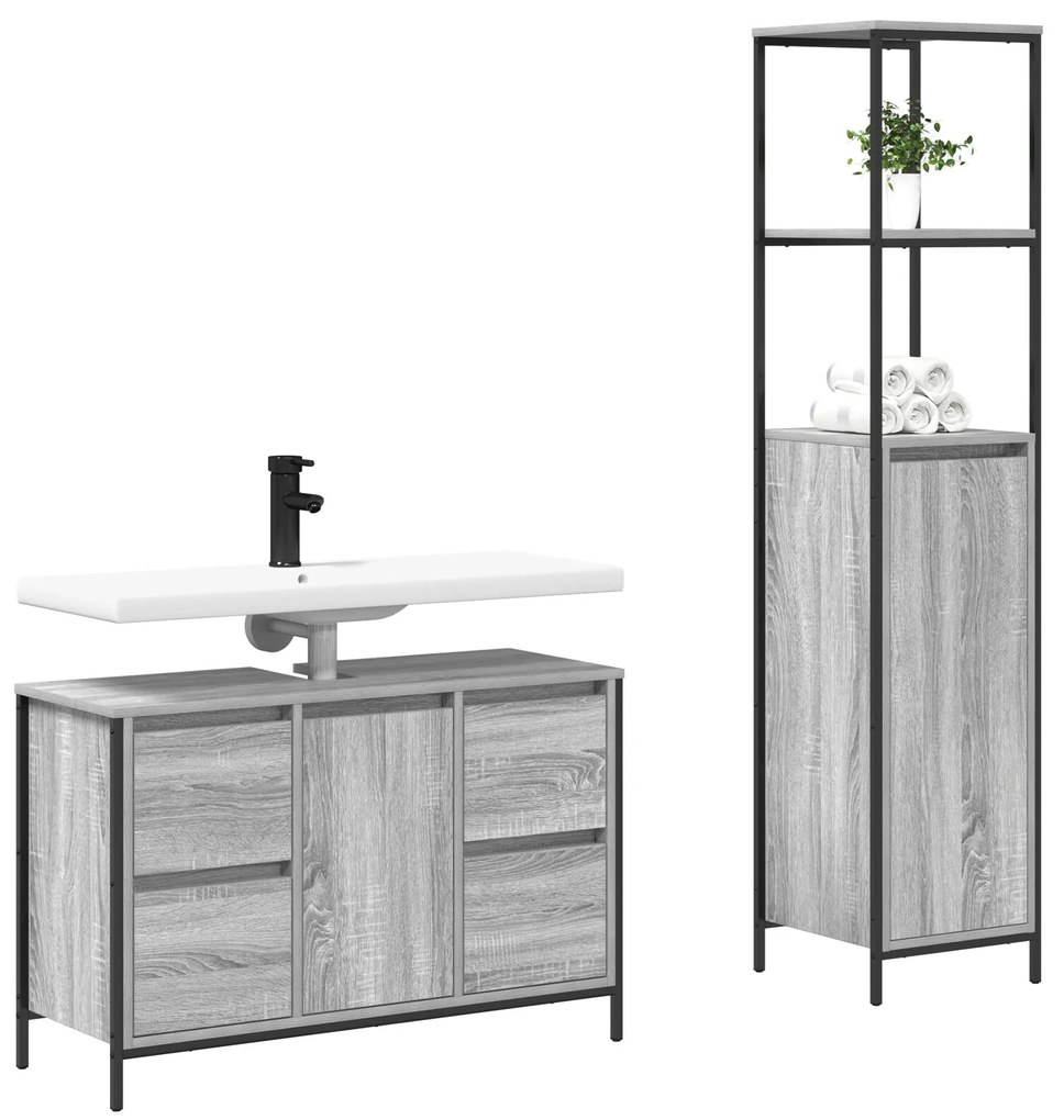 Set di mobili per bagno 2 pezzi grigio sonoma in legno ingegnerizzato