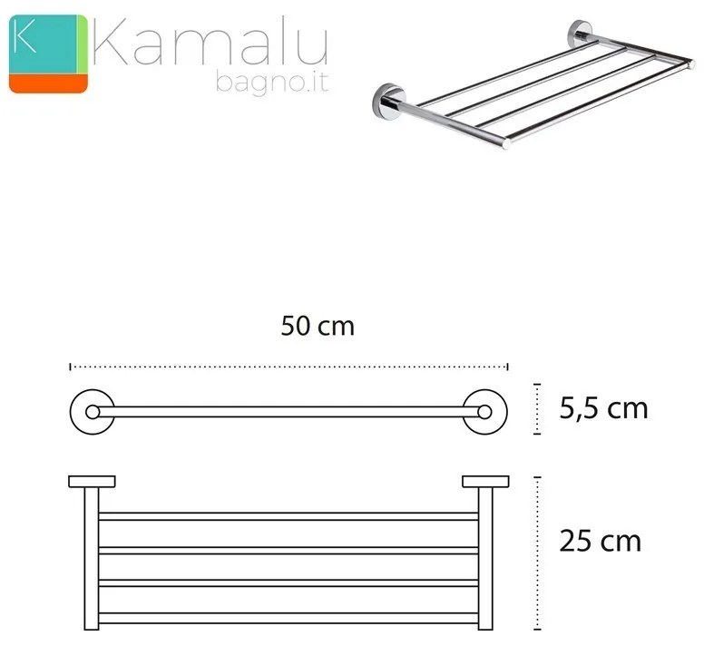 Kamalu - portsalviette a 4 barre 50 cm in acciaio inox lucido | mira-c