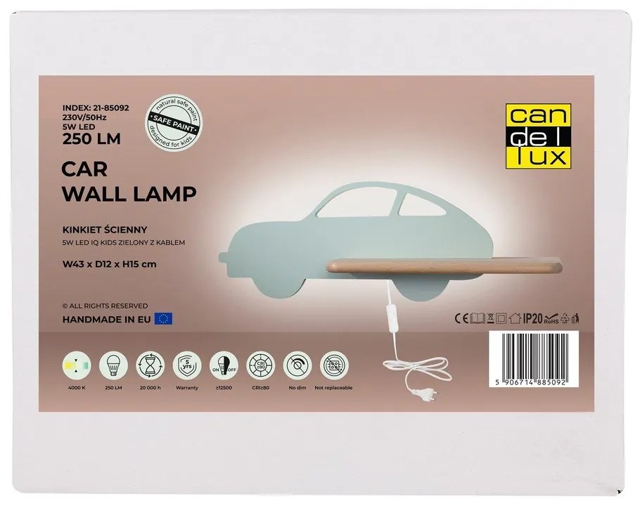 Lampada per bambini color menta Car - Candellux Lighting