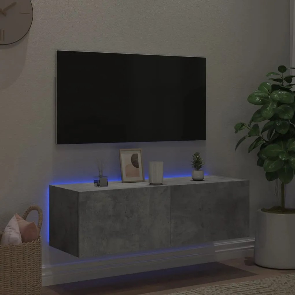 Mobile tv a parete con luci led grigio cemento 100x35x31 cm